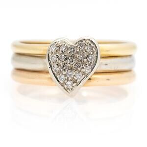Diamond Heart Tri Colored 18k Gold size 6.75